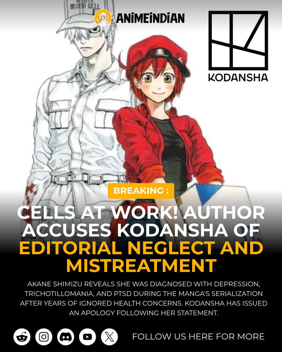 Animeindian_'s tweet photo. Cells at work author accuses kodansha for editorial neglect and mistreatment 

#anime #animememes #mangas #animenews #animeedits https://t.co/hgP09ln5Z9