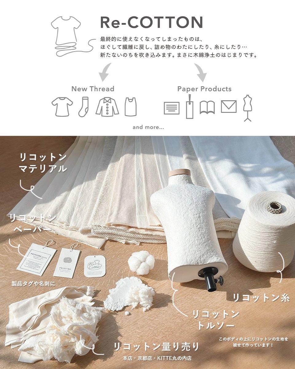 PRISTINE_Online's tweet photo. ものづくりの過程ででる「残布」や「残糸」に、また新たな命を吹き込んだTシャツが登場しました。

厚みの違う２つの斜行天竺
ふわっと柔らかく、
リコットンならではの素朴な風合いも魅力です。

https://t.co/jnF4LfoWFj
https://t.co/G8SljFCFic https://t.co/GzzRmS19Gx