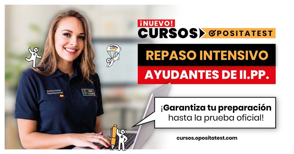 Opositatest's tweet photo. 📢 Ya puedes preparar la oposición de Ayudantes de Instituciones Penitenciarias con el nuevo Repaso Intensivo que hemos lanzado.  

🏃 Corre y aprovecha el cupón RAIP99: 

🎟️ curso a 99 € — solo 50 plazas, hasta el 16 de julio.  

👉 https://t.co/Xj5FJOJ6zm https://t.co/OAmsQHjY82