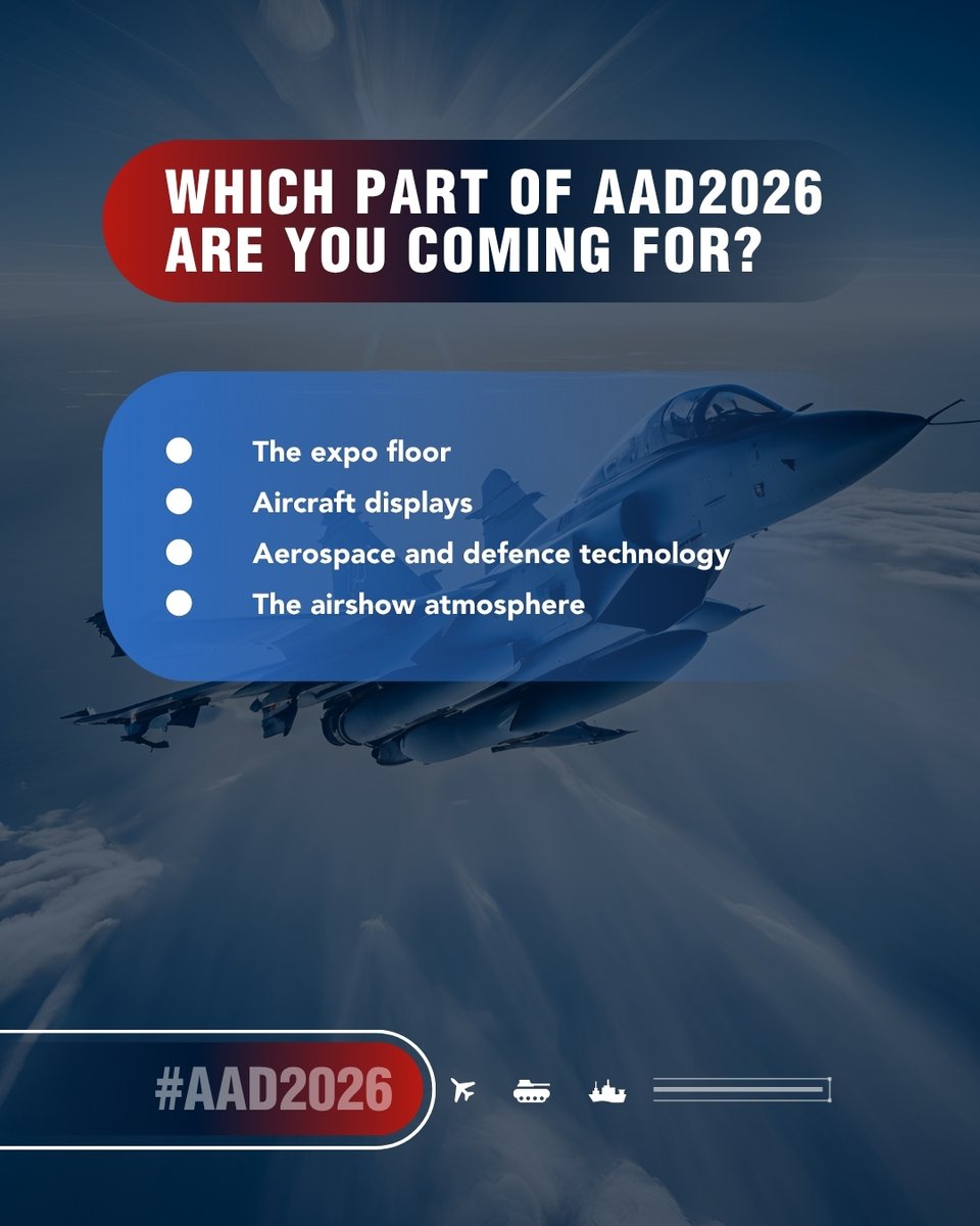 aadexpo's tweet photo. What are you most excited to see at #AAD2026?

Aircraft displays? Exhibition halls? Technology? The atmosphere?

Tell us below.

Tickets: https://t.co/BQBx5wssDX

#AfricaTakesFlight https://t.co/OfgUkvHSfZ