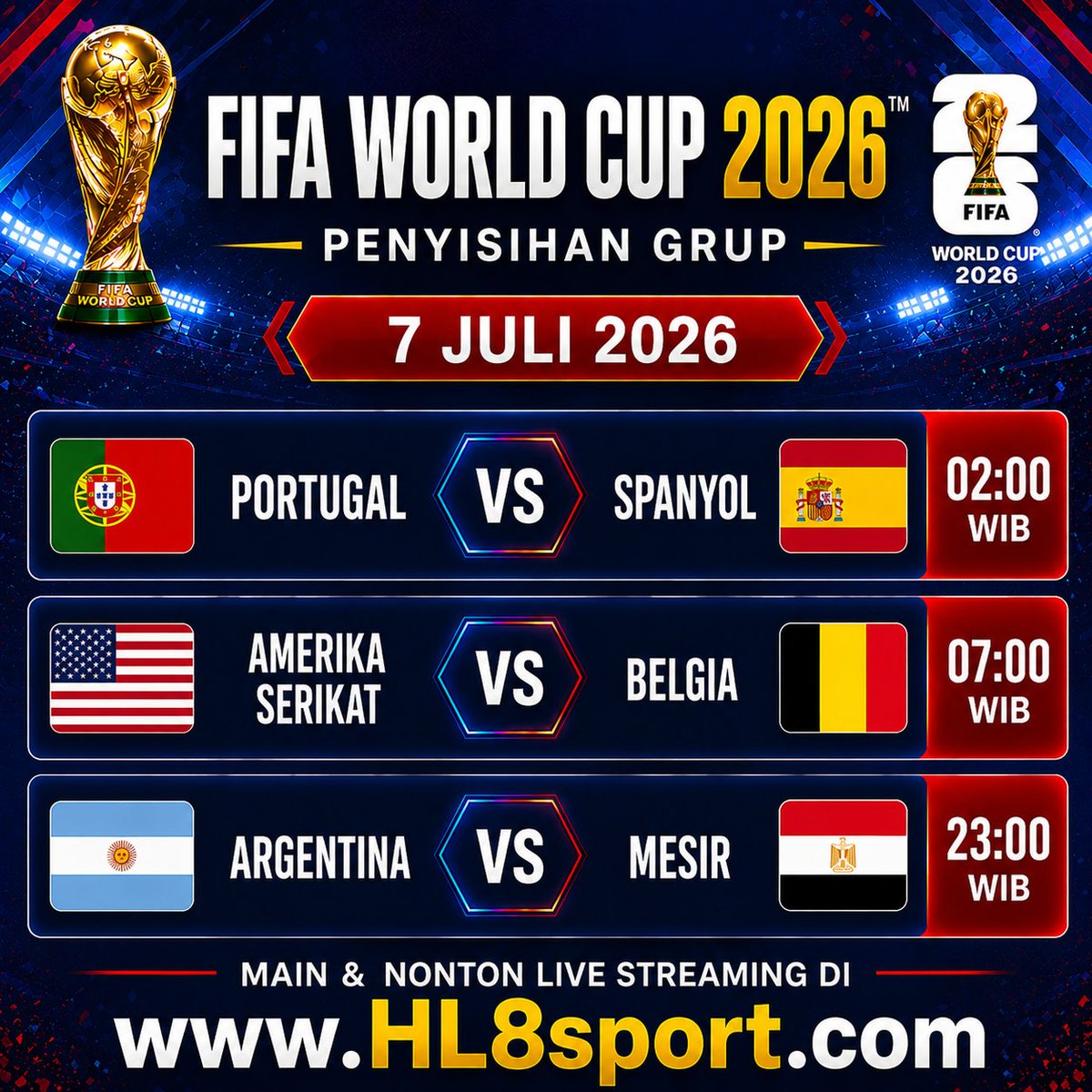 BrianRiantono's tweet photo. 🌍🏆 FIFA WORLD CUP 2026 – 16 BESAR

Dukung tim favoritmu, jangan ketinggalan!
📺 MAIN &amp; NONTON LIVE STREAMING DI
👉 https://t.co/uHk9nlO4D5 https://t.co/oGjJTZJLPS