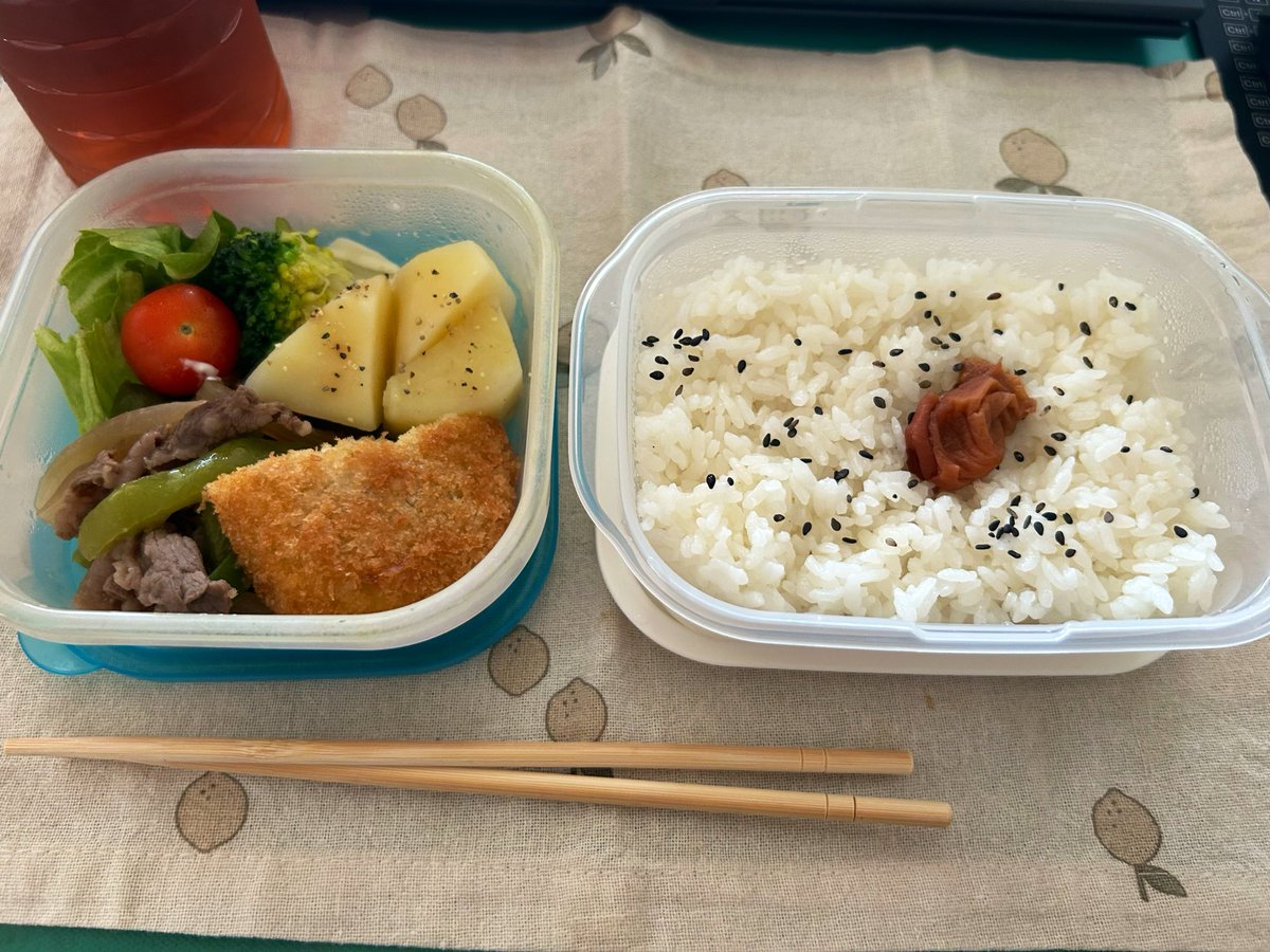 maririn2020's tweet photo. お昼ご飯。
焼肉、温野菜とトマト、かぼちゃコロッケ。
美味しかった😋 https://t.co/zcO0TRUReX