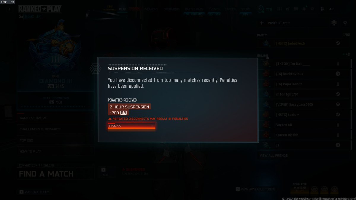 JadedFox's tweet photo. ...and now I'm diamond 3 due to DEV errors. Nice. https://t.co/wu7l52D9cj