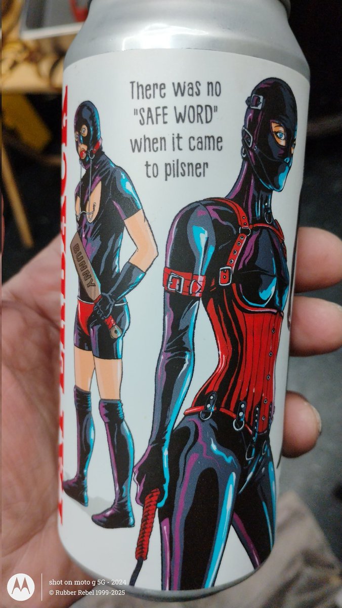 RubberRebel's tweet photo. So I found this at the liquor store and had to give it a try
They say checks that wear leather.  But it looks more like Rubber with leather accessories. https://t.co/q8KrR6rvt2