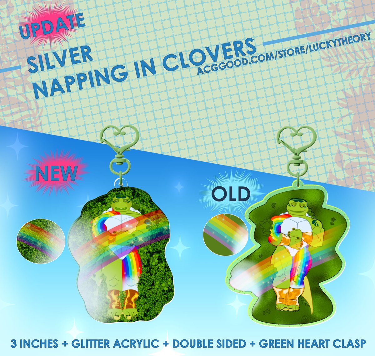 luckytheoryy's tweet photo. New look to an old design! An update on Silver napping in clovers! The old version will still be available as way to see how far i've come! https://t.co/3DLINoJLoN