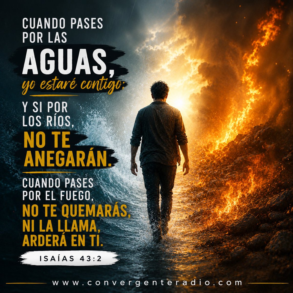 ConvergentRadio's tweet photo. 📖 “Cuando pases por las aguas, yo estaré contigo; y si por los ríos, no te anegarán. Cuando pases por el fuego, no te quemarás, ni la llama arderá en ti.”
— Isaías 43:2
#VersículoDelDía #Isaías432 #ConvergenteRadio #DiosContigo #Protección #Fe #Esperanza https://t.co/K34pZI3TYK
