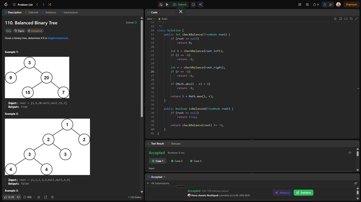 Purnachand12945's tweet photo. Day 36🚀 of  #SDESheetChallenge  by
@takeUforward_

Today I solved 4 problems:  
1.Level Order Traversal
2.Maximum Depth in BT
3.Diameter of Binary Tree
4.Check for balanced binary tree

#SDESheetChallenge #TakeUForward #DSA #DataStructures https://t.co/keaqNqDWCO