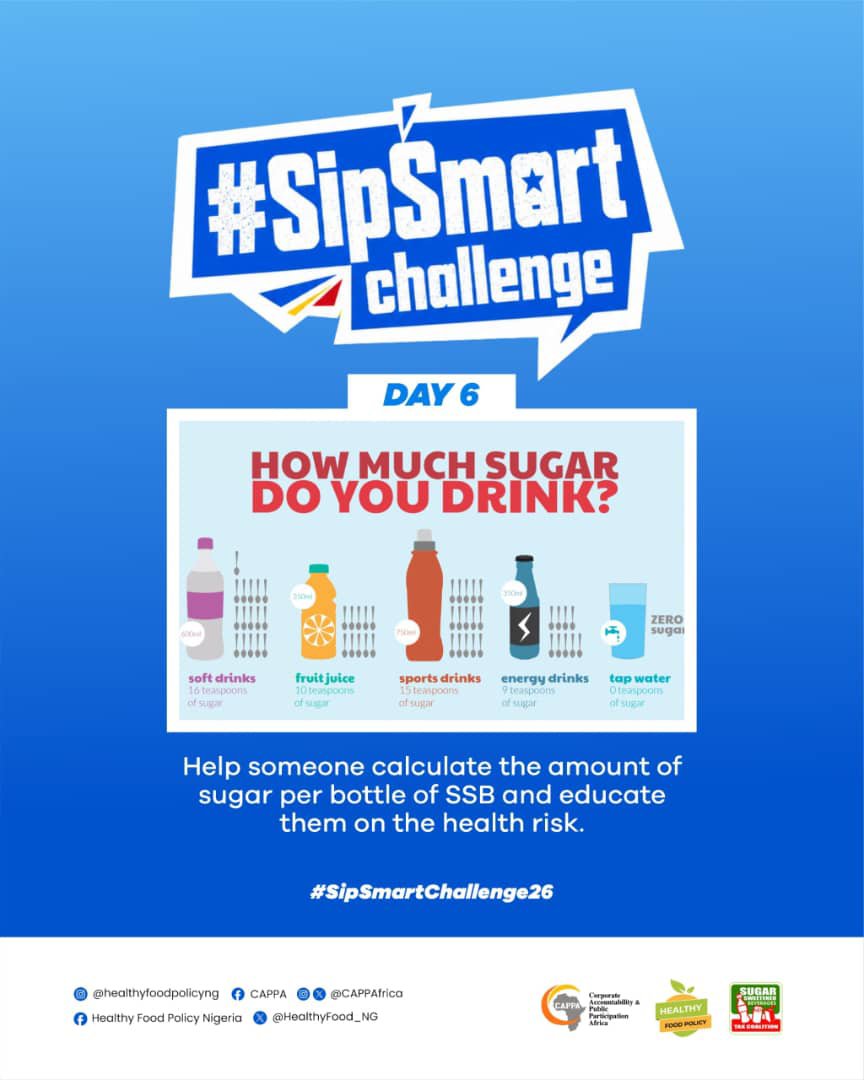 PECO_Nwa's tweet photo. @ChinkoTiger do know that a standard bottle of SSB contains 65 grams of sugar, which is equivalent to about 16 teaspoons of sugar, and has no health benefits. Replace them with water today, before and after your meal.
#SipSmartChallenge26
#SSBTaxSaves https://t.co/eIUXLPSLZB