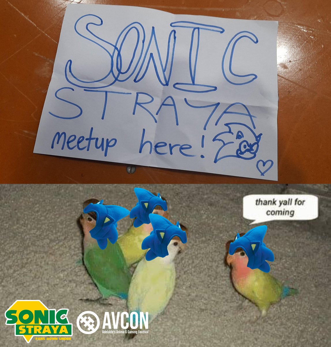 SonicStraya's tweet photo. Thanks to everyone that could make it to our first Sonic Straya AVCon meetup on Sunday!

The turnout wasn't huge but what you expect from a first lol

Please join the Discord pinned on our profile for future events!
#AVCon #AVCon2026 https://t.co/ob0FUcP7IZ
