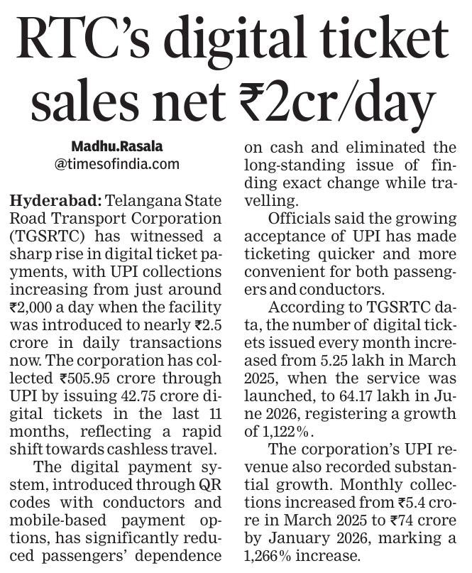 Ponnam_INC's tweet photo. TGSRTC’s digital transformation continues to set new benchmarks, with UPI ticket collections reaching nearly ₹2 crore per day. Under the Praja Palana governance of Hon’ble Chief Minister Shri A. Revanth Reddy, technology-driven reforms are making public services more transparent, efficient, and citizen-friendly. Cashless ticketing is ensuring faster, hassle-free travel while enhancing operational efficiency across Telangana.

#PrajaPalana #TGSRTC #DigitalTelangana #Telangana 
@TGSRTCHQ @TelanganaCMO @revanth_anumula @INCIndia  @INCTelangana