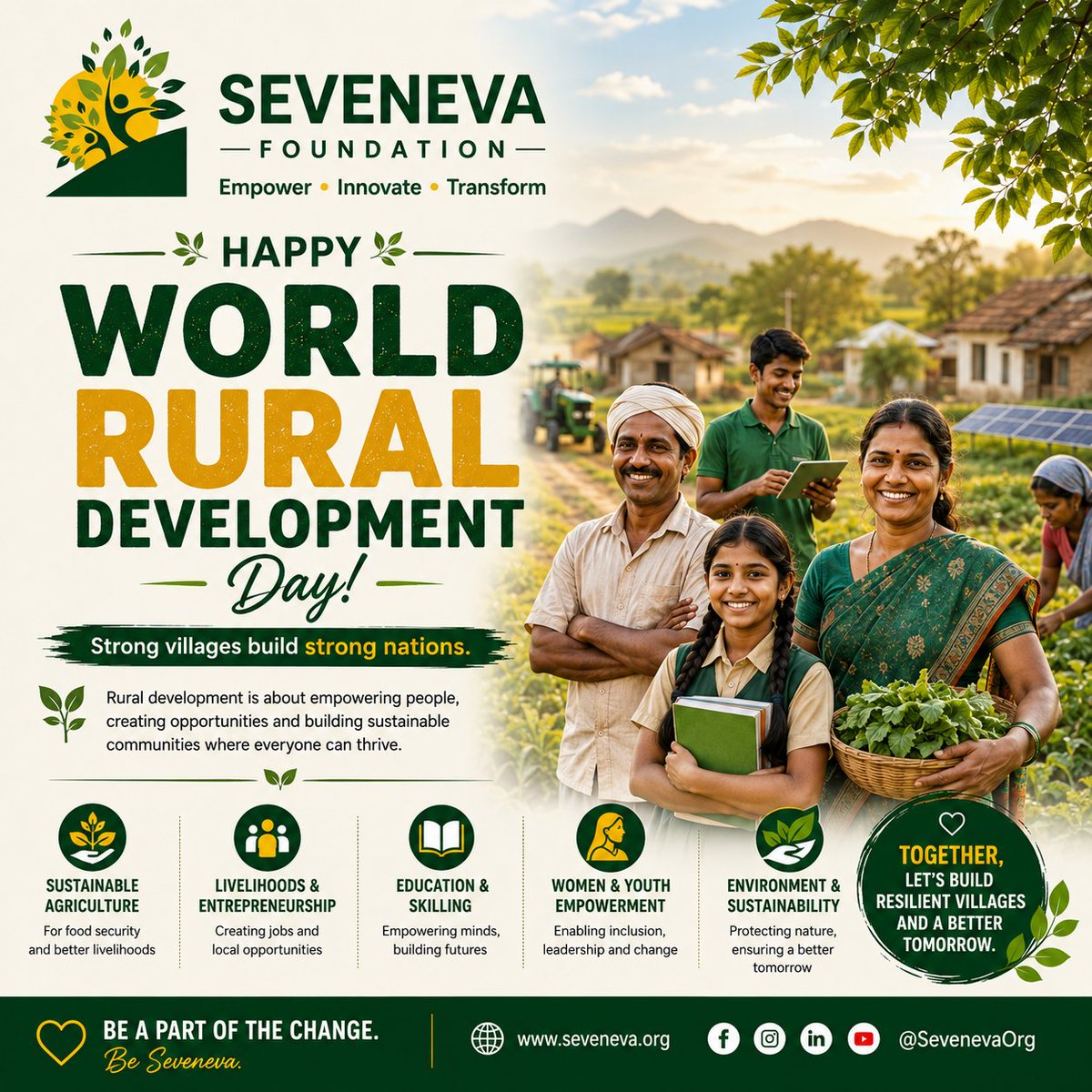SevenevaOrg's tweet photo. 🌾 Happy #WorldRuralDevelopmentDay!

Strong villages build strong nations.

Together, let's build resilient communities that thrive.
#SevenevaFoundation #RuralDevelopment #SocialImpact https://t.co/xllrdyBoqQ