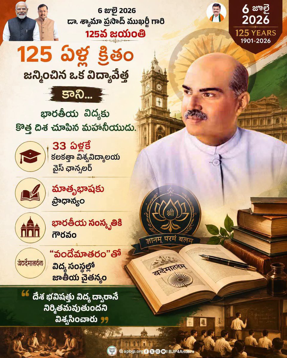 BJYM4Andhra's tweet photo. 125 ఏళ్ల క్రితం జన్మించిన ఒక విద్యావేత్త...
నేడు భారతదేశానికి స్ఫూర్తి
డా. శ్యామా ప్రసాద్ ముఖర్జీ గారి 125వ జయంతి సందర్భంగా ఆ మహనీయునికి నివాళులు అర్పిద్దాం. https://t.co/1zVL3nG9Ic