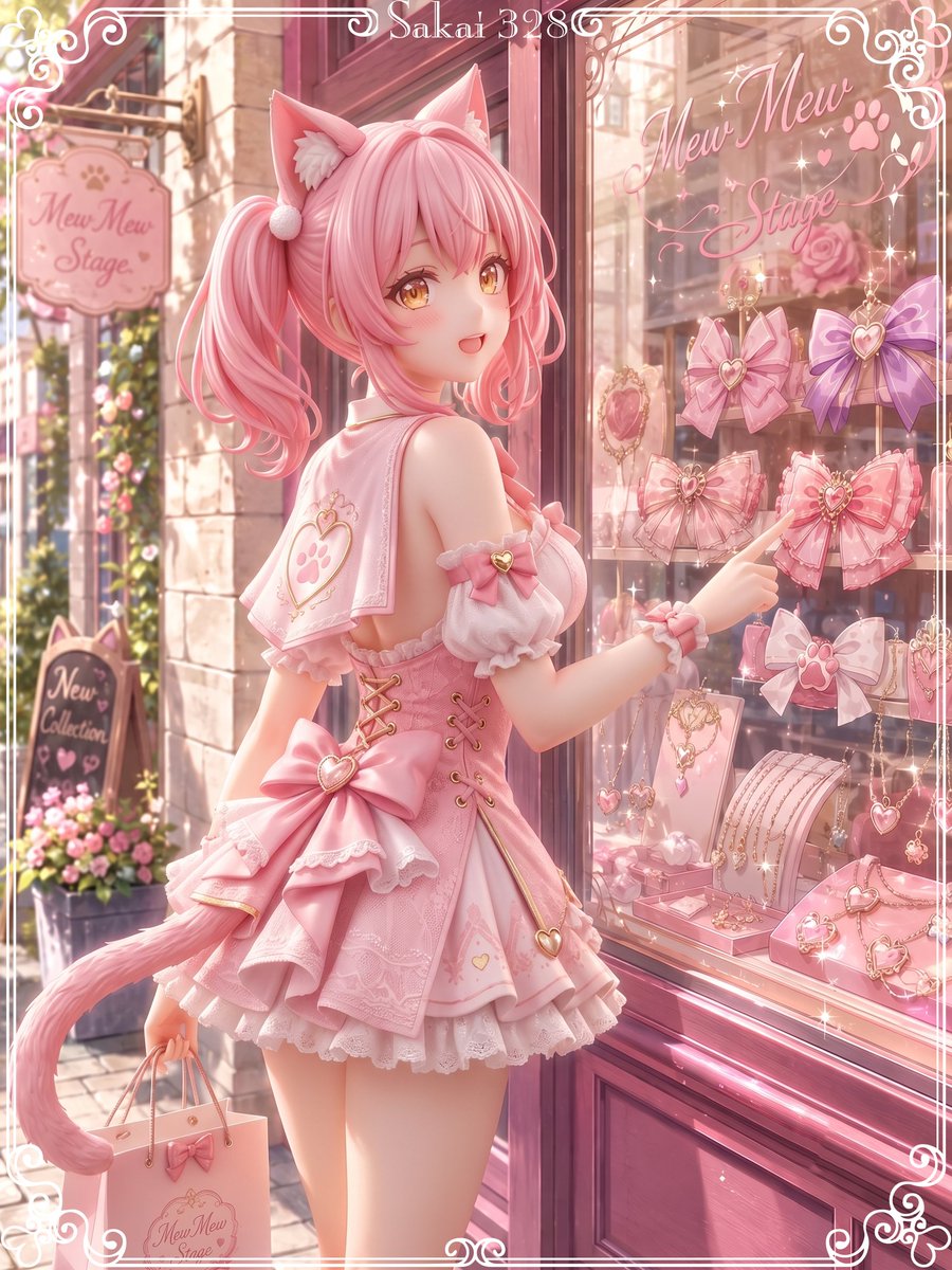 🎀：どの全部わたしに似合いそうで困っちゃうにゃ✨ 今日は見るだけの