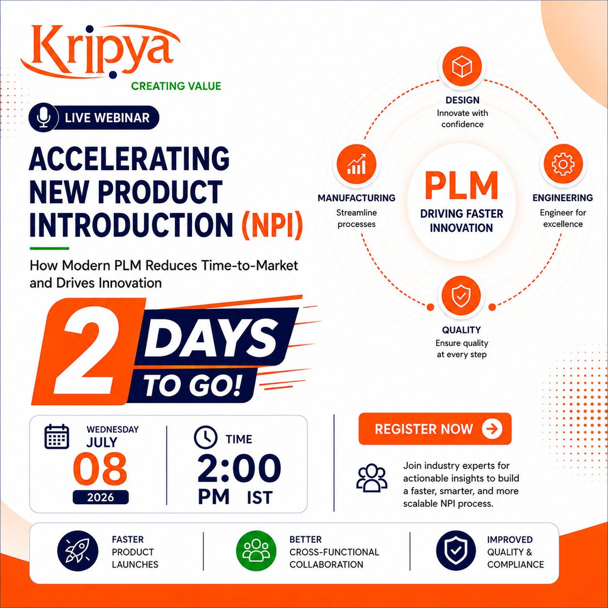 KripyaL's tweet photo. Only 2 days to go! ⏳

Join our live webinar to discover how modern #PLM accelerates #NPI, improves collaboration, enhances quality, and reduces time-to-market.

📅 July 8 | 🕑 2:00 PM IST
Register: https://t.co/zFufy4DrqK

#Kripya #Webinar #Engineering #Manufacturing https://t.co/2eiGY6YC6X