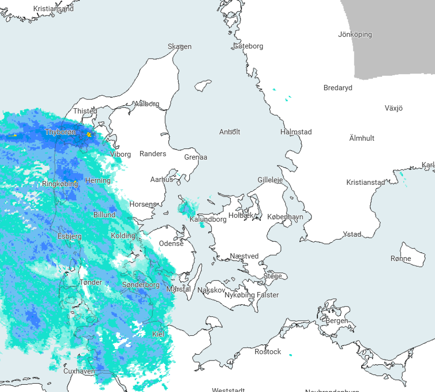 Regen breitet sich über ganz Dänemark aus