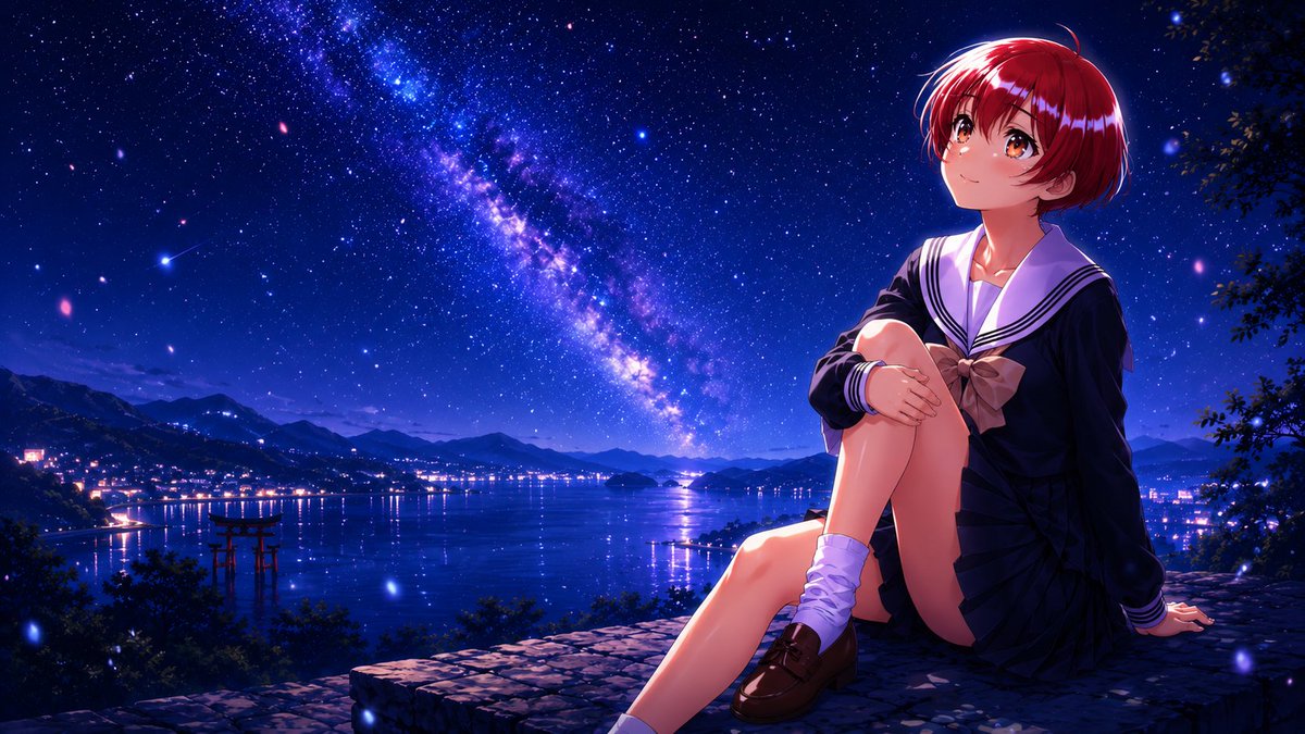 七瀬優 厳島を背景に夜空を見上げる #センチメンタルグラフティ