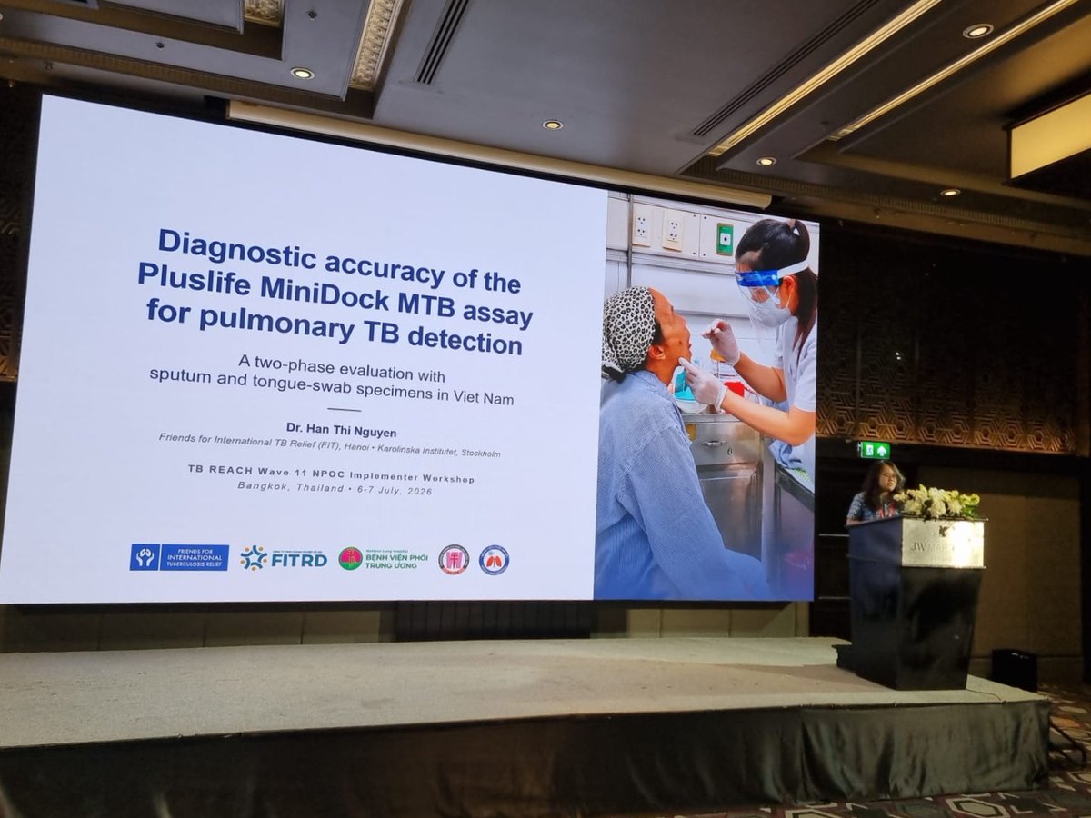 FIT_eV's tweet photo. 📢 News from Bangkok, Thailand!
Dr. Han shared #TBREACH Wave 11 results. The Pluslife MiniDock MTB test showed good performance, aligning with WHO guidelines.  As it moves to communities with milder or earlier cases, further studies are key. A great step forward! 💪  
@StopTB https://t.co/WmmEAHta1O