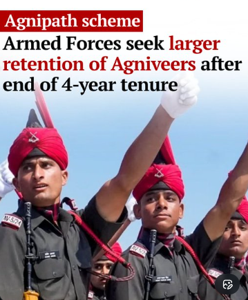 TargetMiss4641's tweet photo. The Armed Forces are seeking an increase in the percentage of Agniveers who can be retained in the services after completing their four-year tenure, even as the overall percentage agreed upon remains 25 per cent for each of the three services at present. https://t.co/z9YMqb5iSn