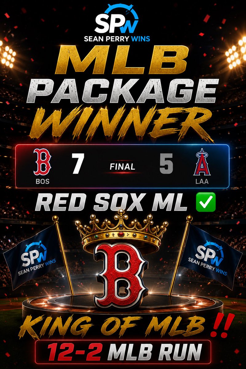 seanperrywins's tweet photo. MLB PACKAGE WINNER 🏆 

12-2 MLB RUN!! I CAN’T LOSE!!

RED SOX ML ✅  Comment “MLB” to get these winners https://t.co/OoEEgAdlIZ