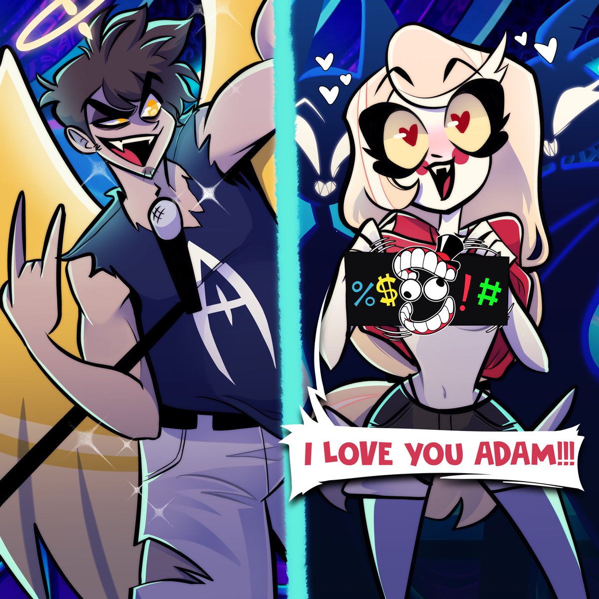 Malidunn_Art's tweet photo. #Commission for @ALoneWolf92 

Any ship with Adam is perfect to me ❤️✨ But if it’s a Morningstar ship in particular… oooh, you’ve got me hooked, LOL #GuitarPrincess #ChAdam #GuitarRainbow #AdamxCharlie #HazbinHotel #helluvaboss https://t.co/Acg7R6xkcR