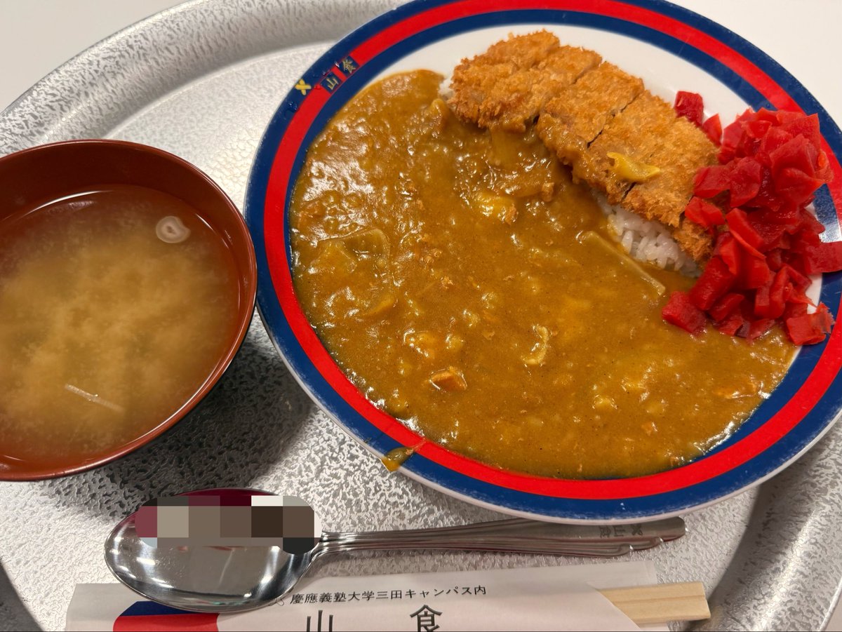 yu3738o's tweet photo. 政治学レポート作成に向け
本を読み漁りに図書館へ。
初めての学食デビュー山食🍛
学生さんに話しかけて生協食堂か山食どっちがオススメ？と聞くと山食は慶應オリジナルで生協食堂は一般的な感じです。
と教えてくれた。
名物カレーは量たっぷりでトロミ強め甘め。 https://t.co/jD6UUXTRgs