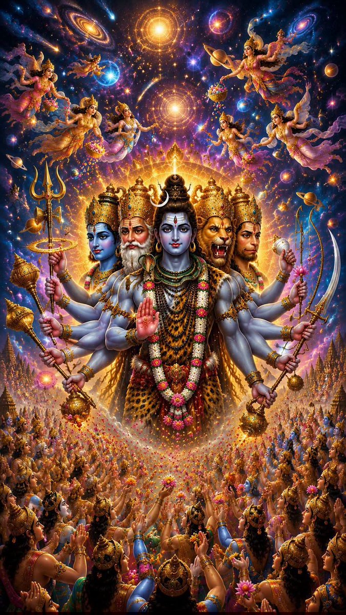 KishenSSR's tweet photo. @Bhatti_Mallu ఏకం సత్ విప్రా బహుధా వదంతి" సృష్టికి మూలమైన అంతిమ సత్యం, పరమేశ్వరుడు ఒక్కడే.🙏🏻 విశ్వంలో ఉన్నదంతా ఆ ఏకైక దివ్య శక్తి రూపమే.🙏🏻జ్ఞానులు, పండితులు, మరియు మహర్షులు ఆ ఒక్క దివ్య సత్యాన్ని వేర్వేరు పేర్లతో, వివిధ రూపాలలో పిలుస్తారు. ఇది హిందూ తత్వశాస్త్రంలో అత్యంత ప్రాముఖ్యత కలిగిన ఋగ్వేదం మండలం 1, సూక్తం 164, మంత్రం 46 లోని అత్యంత శక్తివంతమైన శ్లోకం.🙏🏻🙏🏻