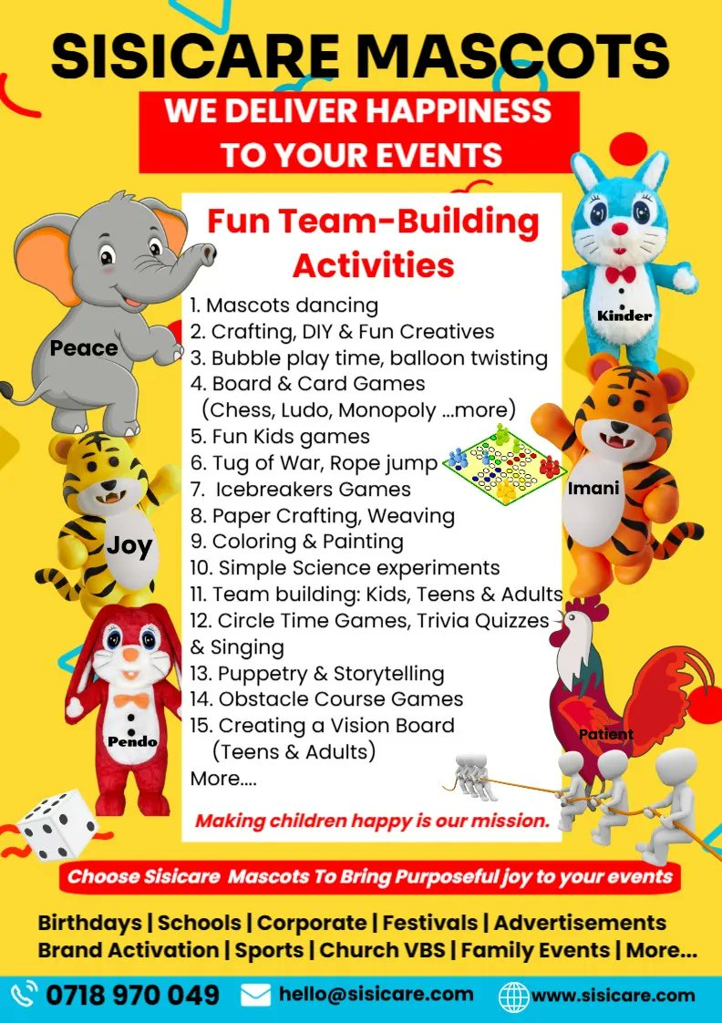 SisicareMascots's tweet photo. Sisicare Mascots, Team-building activities, aerobic dance and fun activities...call us.

#MikeAndKingangi Kate https://t.co/X22nid66Pq