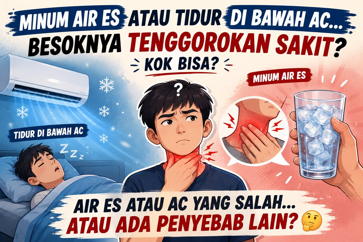 tb_siswadi's tweet photo. Pernah nggak sih kamu minum es atau tidur semalaman di bawah AC, lalu besok paginya tenggorokan langsung sakit?

Ada sesorang bertanya ke saya:

"Kalau radang tenggorokan disebabkan virus atau bakteri, kenapa minum air es atau kena AC dingin rasanya bisa langsung bikin sakit tenggorokan?"

Jawabannya ternyata ...........