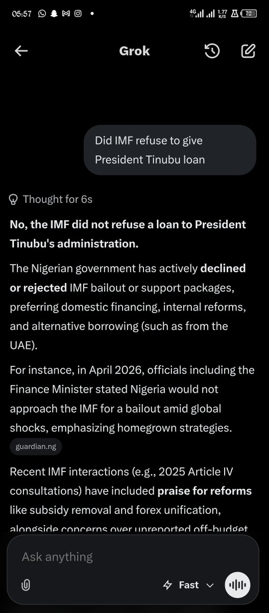 Chespond1's tweet photo. @ParaGeezee @MasterBolaji Try dey make ur research, IMF never refused to give any loan https://t.co/hKPz2xjtSz