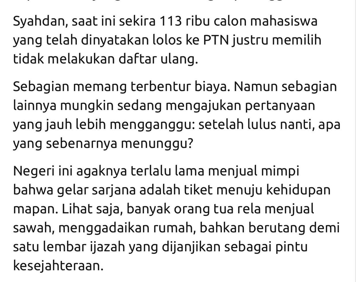 irajenar's tweet photo. Miris banget, 113 ribu calon mahasiswa yang lulus PTN tidak jadi daftar ulang karna terkendala biaya😢 https://t.co/0k64m7wFH8