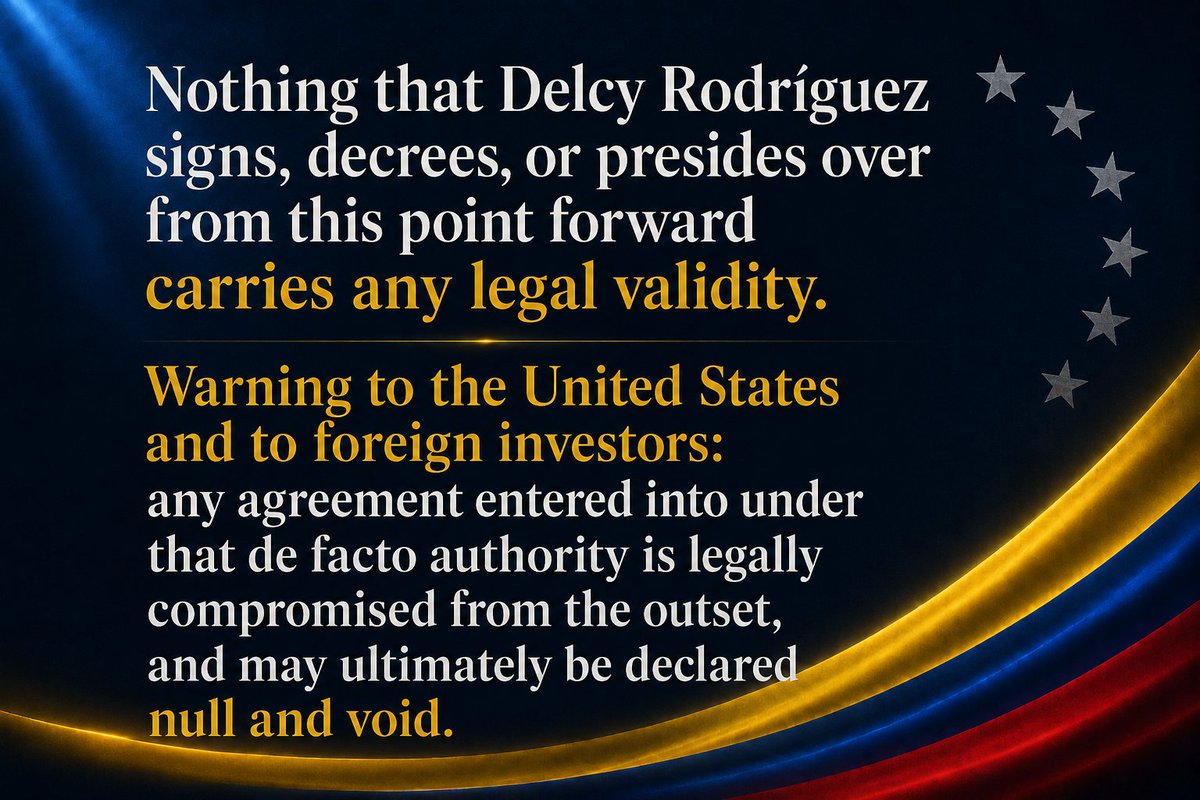 Ruben7870's tweet photo. @SecRubio Atención EE.UU e inversionistas! Nada de lo que Delcy Rodriguez firme, decrete o presida, tiene validéz real. Ella ya no es Presidente Interina de Venezuela! https://t.co/Q4ivd9Xh8C