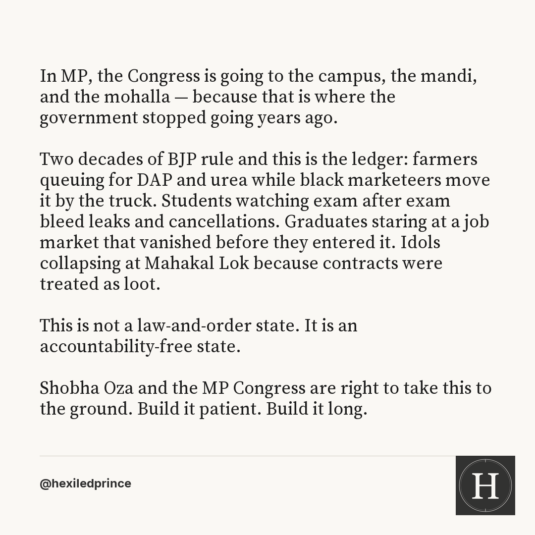 hexiledprince's tweet photo. MP's youth watch their futures disappear while BJP claims development. A mass movement rooted in real grievances — jobs, farm rights, student welfare — is how constitutional values meet lived reality. https://t.co/s2oUUxq3Kk