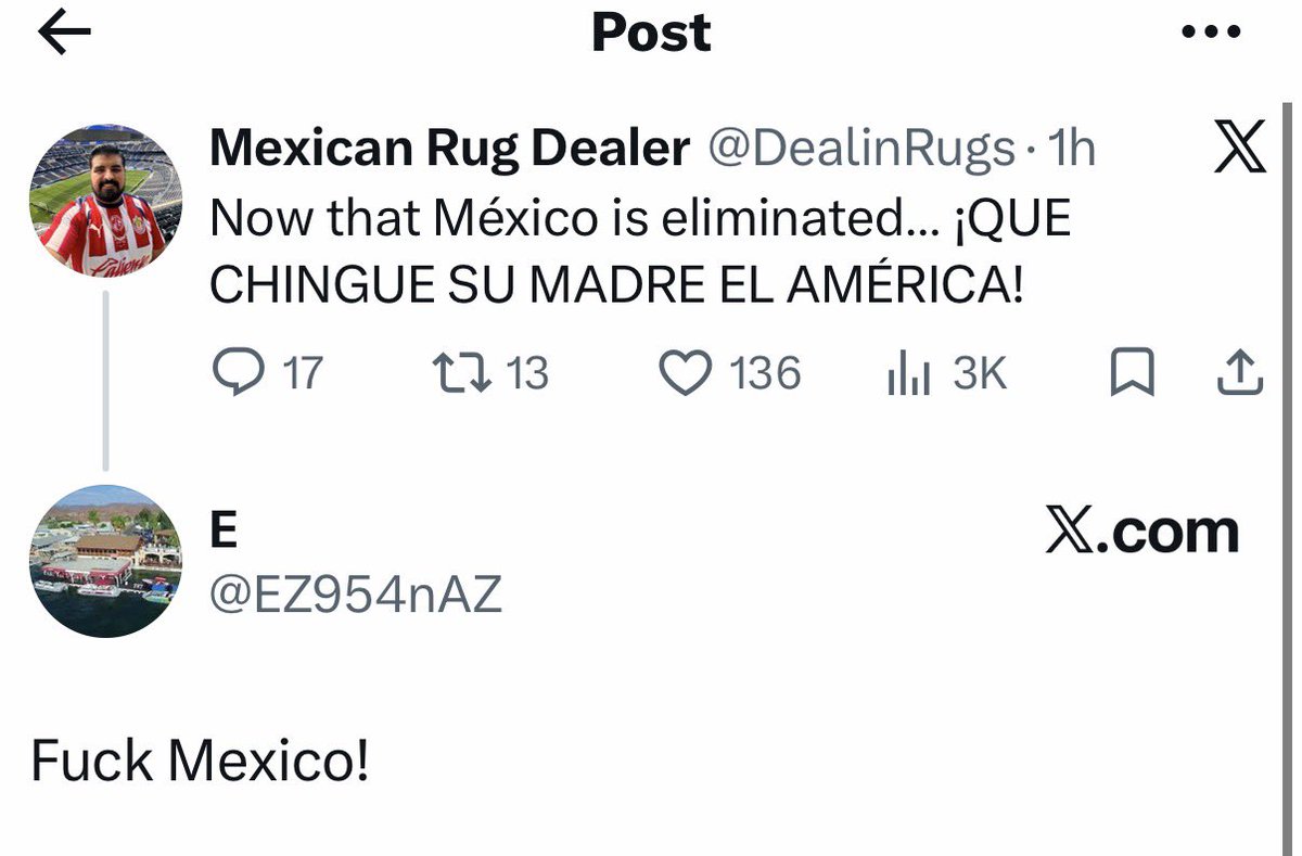 DealinRugs's tweet photo. Every time say CHINGUE SU MADRE EL AMÉRICA, it’s always dumbass Americans who think I’m talking about USA and not Club America 😂🤦‍♂️ https://t.co/wdI9IXTnwp
