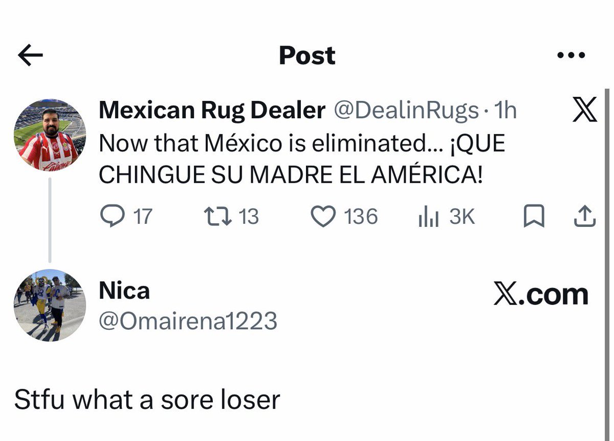 DealinRugs's tweet photo. Every time say CHINGUE SU MADRE EL AMÉRICA, it’s always dumbass Americans who think I’m talking about USA and not Club America 😂🤦‍♂️ https://t.co/wdI9IXTnwp
