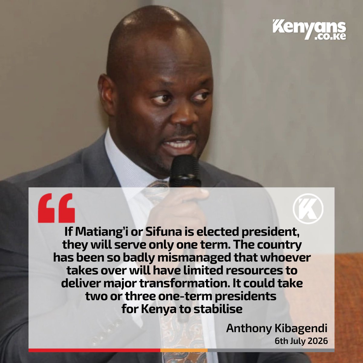 Kenyans's tweet photo. If Matiang’i or Sifuna is elected president, they will serve only one term -  Kitutu Chache South MP Anthony Kibagendi https://t.co/1f2bfpwxgh