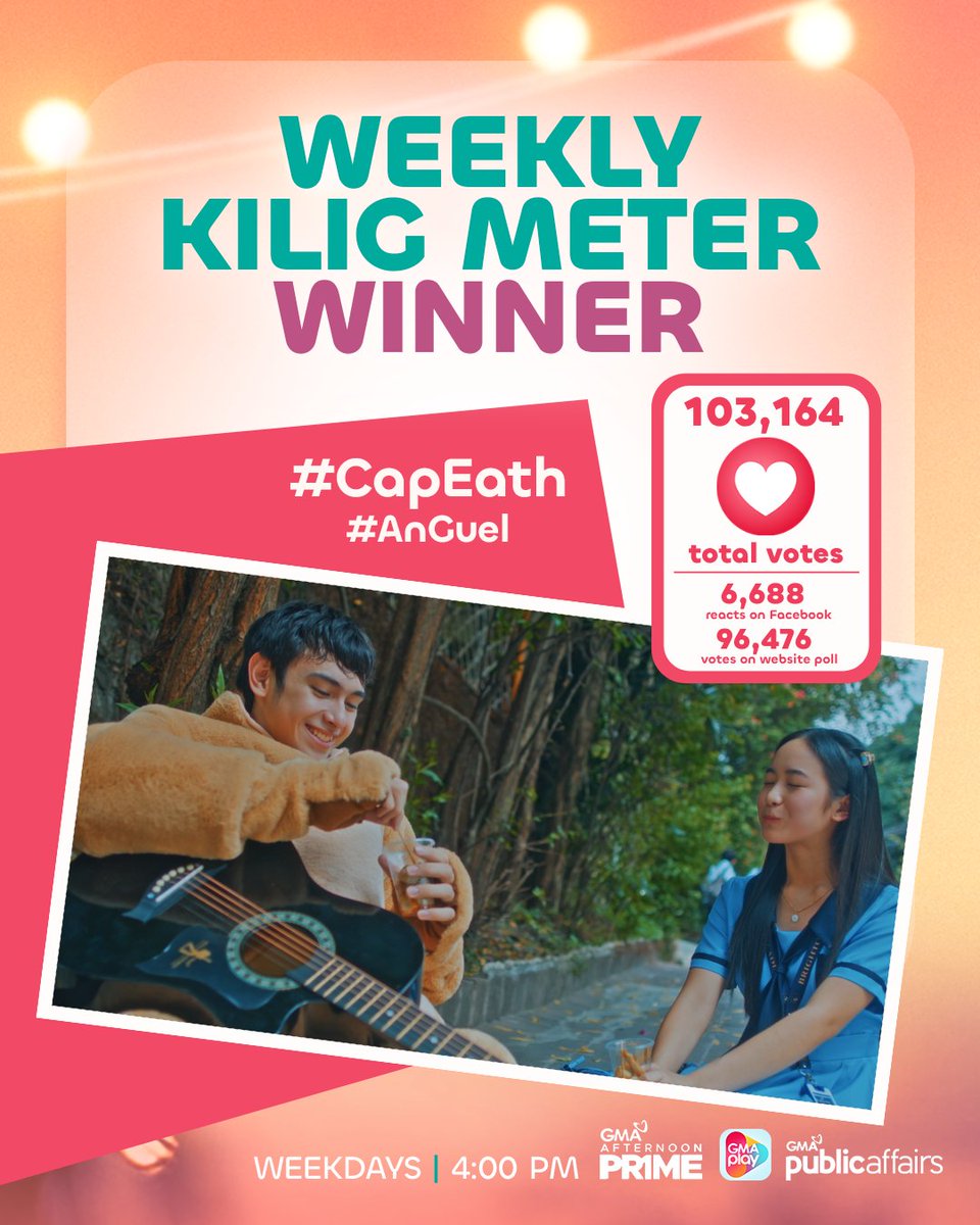 gmanetwork's tweet photo. #YMFS KILIG METER WINNER OF THE WEEK IS… 🏆

#AnGuel! 🩷💙

Kuhang-kuha nina Angel at Miguel ang puso at kilig ng Faves this week! 

Ramdam na ramdam ang chemistry, kaya naman sila ang nanguna sa ating kilig meter last Thursday! 🫶

Pero teka… sino naman kaya ang mananaig this week? 😍

Kaya tutok na mamaya sa “You’re My Favorite Song” weekdays, 4:00 PM sa GMA Afternoon Prime!

#YMFS #YoureMyFavoriteSong #YMFSAnGuel #YMFSGeLix #YMFSZiGel