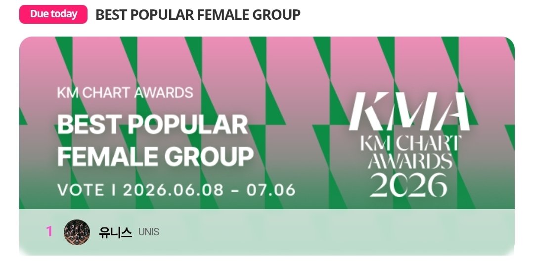 SIUA13189's tweet photo. LAST DAY TO VOTE! 🗳🗳🗳
Please don't forget to vote UNIS at 2026 KMA Chart Awards.

#UNIS #유니스 @UNIS_offcl https://t.co/w6gDujuGsE