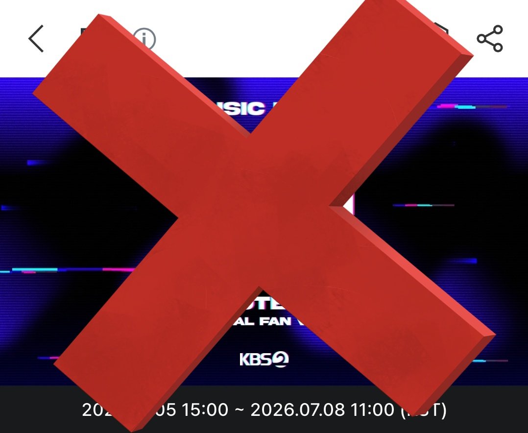 KIDLEstreaming's tweet photo. ❌️❌️❌️ 뮤직뱅크 투표 금지 ❌️❌️❌️

🚫 현재 진행중인 뮤직뱅크 투표는 1위 후보 점수에 반영되지 않습니다. 🚫 

뮤직뱅크 사전투표는 이번주 일요일에 시작됩니다. 추후 공지에 따라 투표해주세요. https://t.co/jW1DhYJtlV
