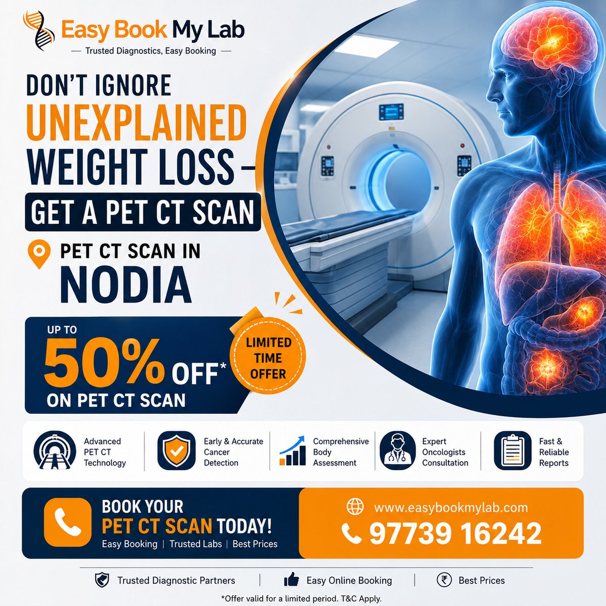 easybookmylab's tweet photo. 🚨 Unexplained weight loss could be a warning sign. Don't ignore it. Early diagnosis can make a significant difference in treatment outcomes.

Get an Advanced PET CT Scan in Noida with up to 50% OFF for a limited time. 

📞 Book Now: 97739 16242
🌐 Visit: https://t.co/SKSuToul9z https://t.co/zNs1PrnnwR