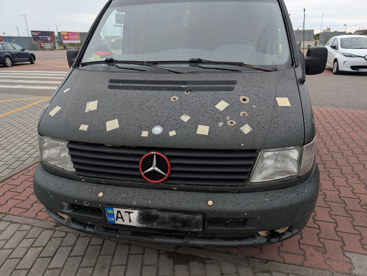 rmnlbd's tweet photo. @krichard241 @DakdaR22 Corruption and traitors are a problem in Ukraine, but such people are everywhere.
This is a "luxury" car of Ukrainians defending their country. It's full of holes from Russian "liberation".
Russia can stop the war any time, but no words will make them do it. https://t.co/WMvwWZ1gEW