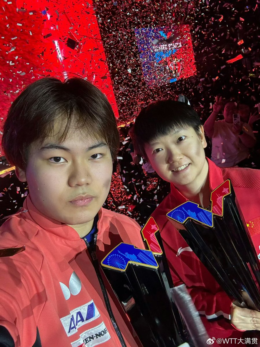 Soramatushima's tweet photo. 優勝おめでとう👏🏻👏🏻
美空の憧れである孫穎莎選手🇨🇳とツーショット！！
ロサンゼルスが最高の土地になったね🇺🇸

#松島輝空 #USスマッシュ2026 #wtt https://t.co/J4dyD2JUrs