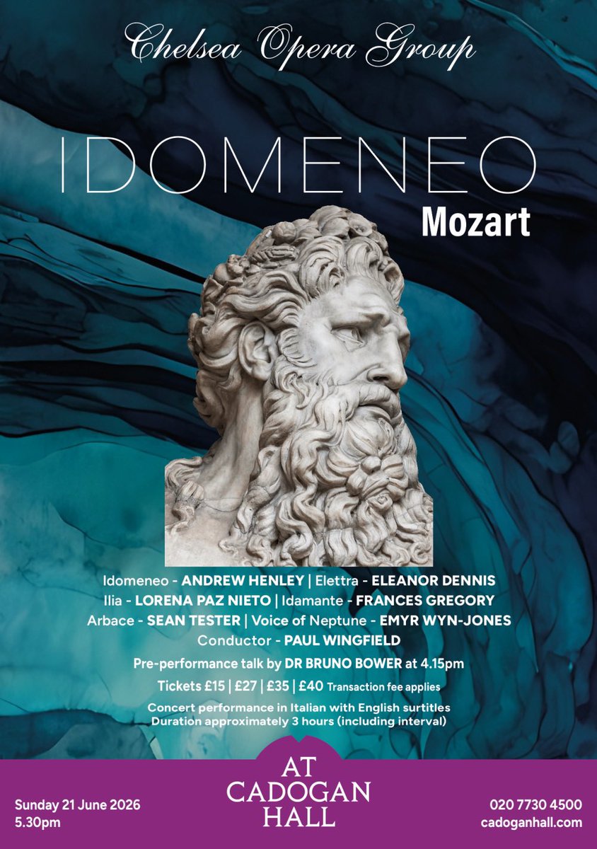 Jamesblackmgt's tweet photo. Reviewing Chelsea Opera Group’s Idomeneo for Operalogue, Hugh Canning cites,

“Frances Gregory’s velvet-toned Idamante.” https://t.co/UwtGys2fM2