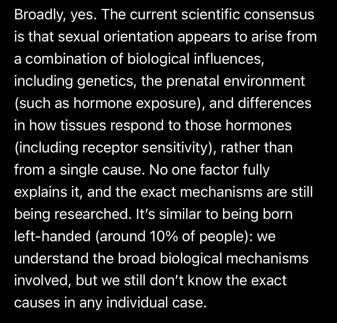 cantwiththathag's tweet photo. @newstart_2024 That’s not a good one lol, but Science is currently at similar stages with sexuality as with right-handedness and left-handedness - the biological causation is clear but the details aren’t fully there yet. Maybe in a few decades. https://t.co/BtxpTjTKzR
