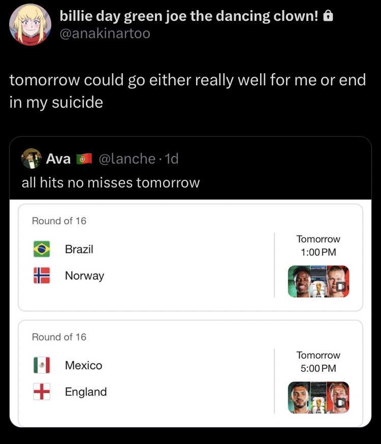 shmisvader's tweet photo. screenshots from my priv because we lost brazil and mexico on the same day https://t.co/B4GaOidpb6