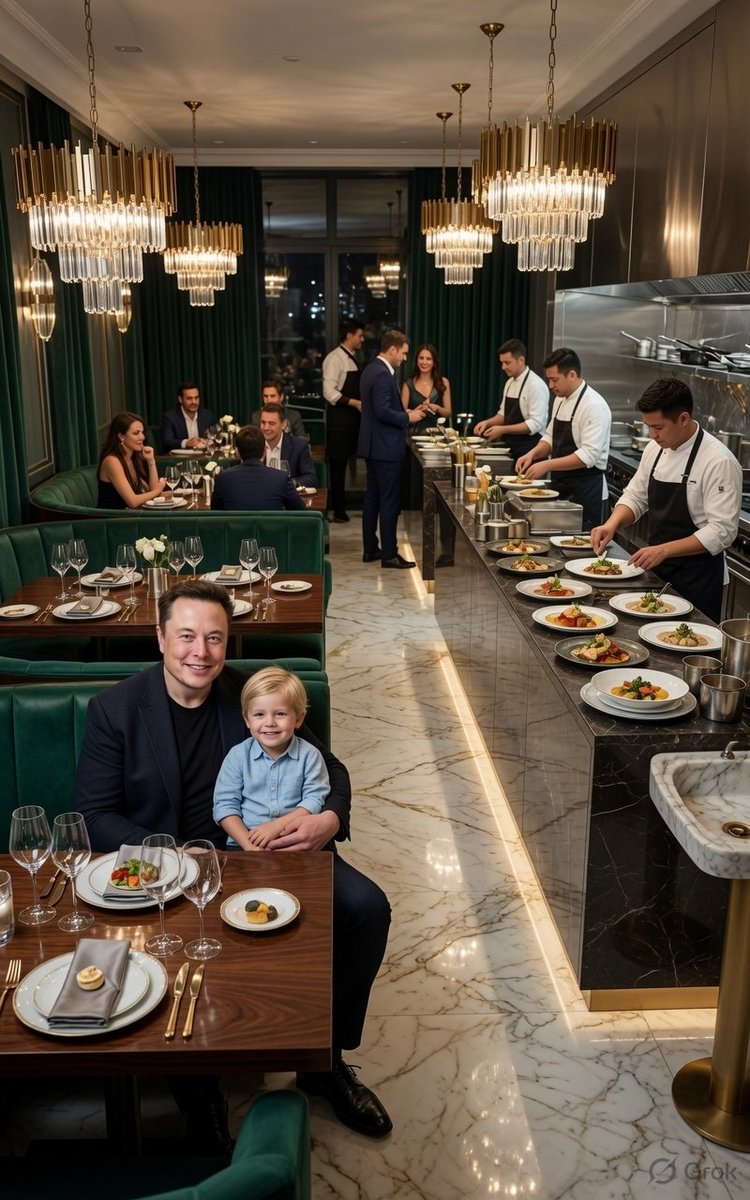 carterthe2_x's tweet photo. "POV: When @grok gets tagged... Chaos cafe → Billionaire vibes in seconds 😎👨‍👦✨ From street stall to 5-star luxury with Elon &amp; mini-me! Who else wants this upgrade IRL?
#GrokMagic #ElonMusk #LuxuryTransformation #ViralAI" https://t.co/0o8GPNZr3C