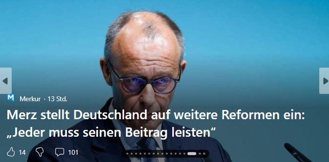 MathiasMarkert's tweet photo. Wir müssen Bild 4 erfüllen! Da bleibe ich dabei.
ALLES was Merz tut, ALLES ist zu unseren UNGUNSTEN, zu unserem Nachteil, belastet uns, ist GEGEN uns, zerstört uns und vernichtet Deutschland. Gleichzeitig unterstützt der Nazi Staaten wie die Ukraine! ALLES Fakt und bewiesen!
Nun nun hört hin, was er sagt ... das ist so ABARTIG krass ...
Merz sagt:
"Kulturpessimisten, Untergangspropheten. Nörgler. Nörgler. Empörte. Berufskritiker. Wegtreten. Wir gehen mit Zuversicht und Optimismus an die Arbeit. Und wir bringen unser Land wieder auf Kurs."

Damit will er Kritiker seiner "Reformen", die keine Reformen sind, sondern nur wieder Schläge für uns ins Gesicht, diffamieren, diskreditieren, als blöde, fies und gemein hinstellen und damit implizit zensieren.
Und irgendwann fasst der das auch noch schriftlich!
Die Zensur! Wetten!
Merz stahl und bisher BILLIONEN Euro, schiebt uns in fremde Kriege, unterstützt Kriege, zerstört immer noch weiter die innere Sicherheit und kehrt nicht von der Energiewende um, die ein wesentlicher Bestandteil der Abschaffung Deutschlands ist.

Es wird nie und nicht was Gutes für uns kommen. 
Wenn er sagt, "gut fürs Land", meint er "gut, dass es bald abgeschafft ist"!
Liebe Leute, geschätzte Freunde, Mitbürger, wir müssen den wegbekommen, noch dieses Jahr! 
Nennen wir es weiter #WM26 #WM2026:
Weg mit Merz. #WegmitMerz.
Schauen wir zu, dass die AfD in die Bundesregierung kommt. Das geht und wir können das. Wenn viele viele viele mitmachen und mithelfen:
Petition: Merz muss Vertrauensfrage stellen, so dann:
Bundestag auflösen – Neuwahlen jetzt! Die Merz-Regierung schadet Deutschland massiv!
https://t.co/TN6b42ynZa

Macht mit, steigt mit ein, teilt die Petition, macht Werbung dafür, verbreitet sie, kommentiert dort bei der Petition, so ihr mögt und wollt. Klar.
Wir brauchen noch viele von Euch, von uns.

Wer sagt das alles so?
Markert, hier! ...:
https://t.co/Z2pCKORHAY (Über mich).