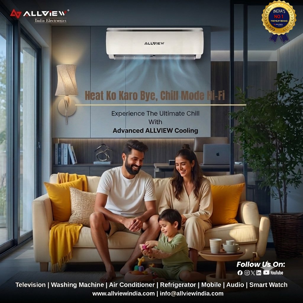 Allview_India's tweet photo. 🌬️ Heat Ko Karo Bye, Chill Mode Hi-Fi! ❄️
Stay cool with the ALLVIEW Air Conditioner—fast cooling, energy-efficient performance, and all-day comfort.
🌐 https://t.co/oy2TlUFTce
#ALLVIEWIndia #BeatTheHeat #AirConditioner #StayCool #HomeComfort #SummerReady https://t.co/tFeWbC9HrI