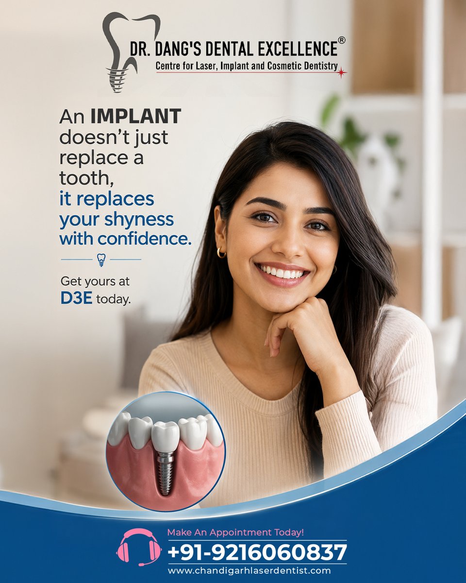 drdangsdenta's tweet photo. Don't let missing teeth hold you back. Take the first step towards a healthier, more confident smile with advanced implant treatment at **Dr. Dang's Dental Excellence**.
Book your appointment today: 9216060837

#DentalImplants #SmileRestoration #SmileWithConfidence #DentalCare https://t.co/EgYew0w5xL