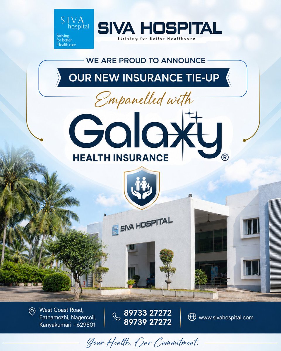 sivawestcoast's tweet photo. We're pleased to announce that Siva Hospital is now empanelled with Galaxy Health Insurance.
Quality healthcare, now with greater convenience and cashless treatment support for eligible policyholders.
📷 Visit us today for trusted care.
#SivaHospital #GalaxyHealthInsurance #TieUp https://t.co/NESK7xToaO
