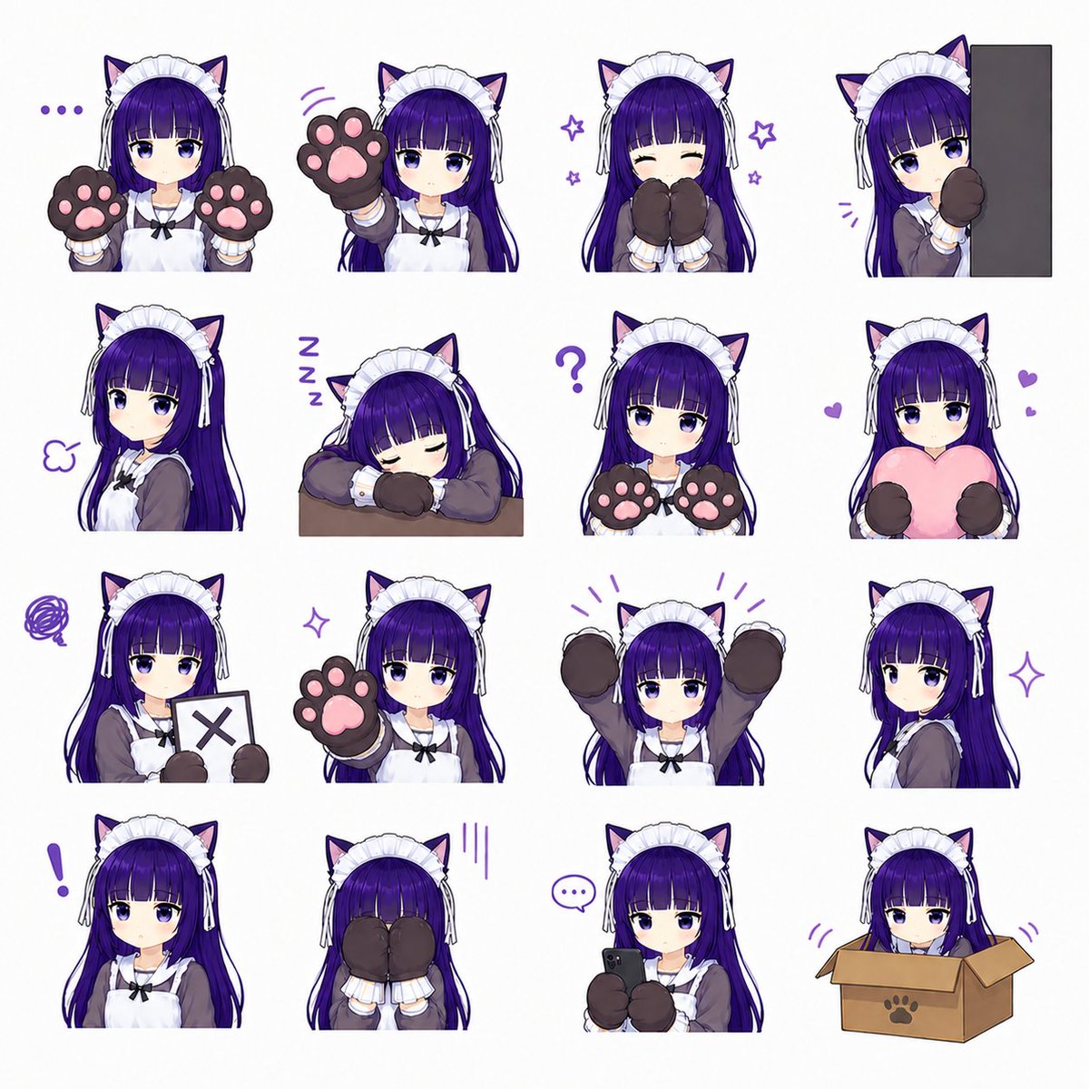 Cat-Eared Maid Emote Sticker Sheet